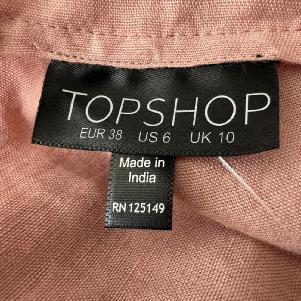 TOPSHOP Pink Linen Blend Button Front Flutter‎ Sleeve Mini Dress Size US 6 - Picture 6 of 8